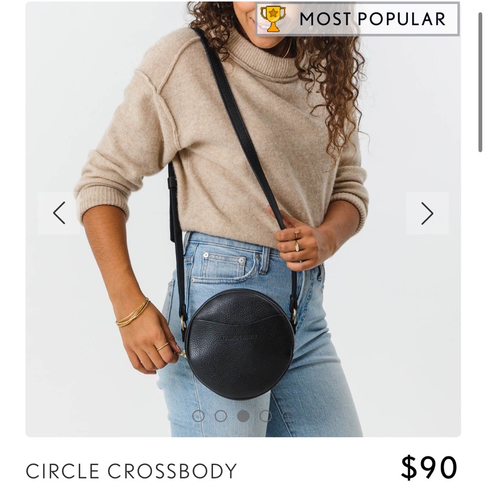 Portland Leather Goods Pebbled Black Small Circle Crossbody Bag - Picture 2 of 9